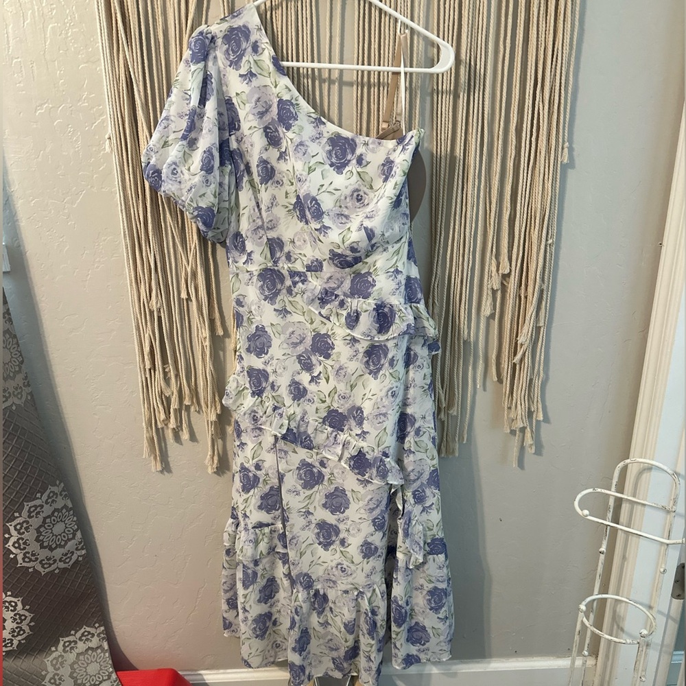 Lush White and Purple Asymmetrical Ruffled One Shoulder Dress
